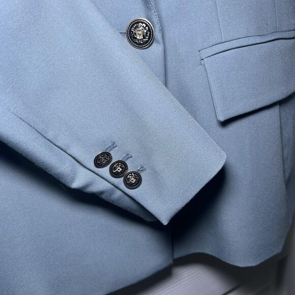 Zara Blazer Women's Medium Blue Double Breasted Gold Button Lined Jacket Career - Picture 5 of 9